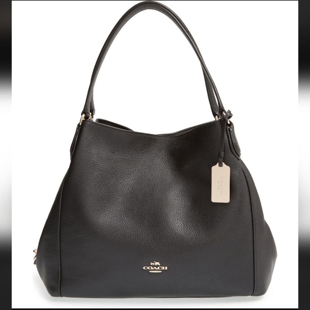 Coach Edie Black Leather Shoulder Bag